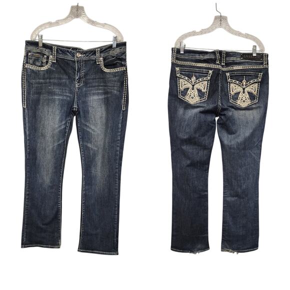 LA Idol Blue Denim Jeans Stitch Pockets Straight Leg Junior Size 15 - Picture 1 of 7